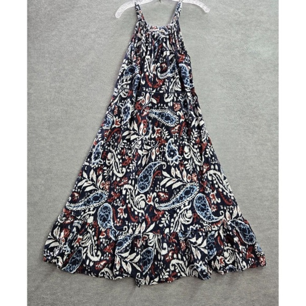 Lucky Brand Women Dress Small Blue Paisley Floral Maxi Trapeze Boho Sleeveless